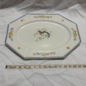 Vintage Floral Oval Large Platter with Bird Design